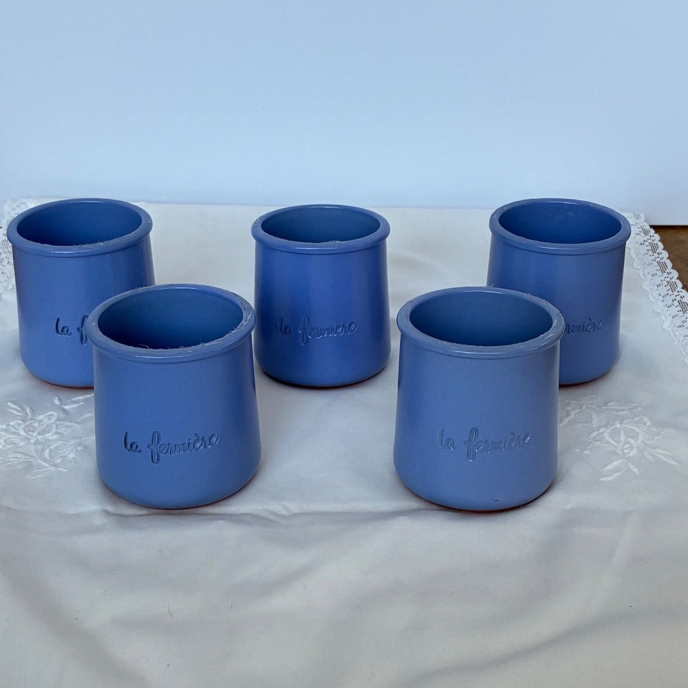La Fermiere Blue Terracotta Yogurt Pots Set of 5 Cermer Ceramic Jars ES-002